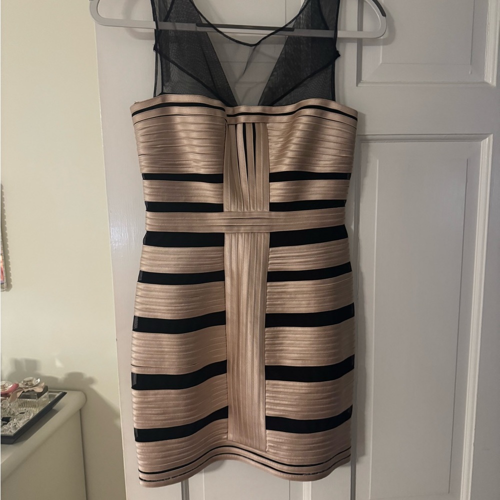 Elegant Black and Gold Striped Dress